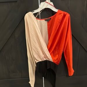 Colorblock Blouse with Asymmetrical Design